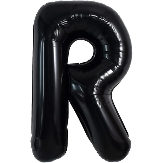 Balon Folie Metalizata Litera R, Decoratiuni Petrecere, Umflare Heliu sau Aer, Material Rezistent, Pai Inclus, 40 cm, Negru