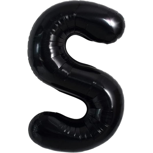 Balon Folie Metalizata Litera S, Decor Petrecere si Aniversare, Umflare Aer sau Heliu, Include Pai, Aluminiu, 40 cm, Negru