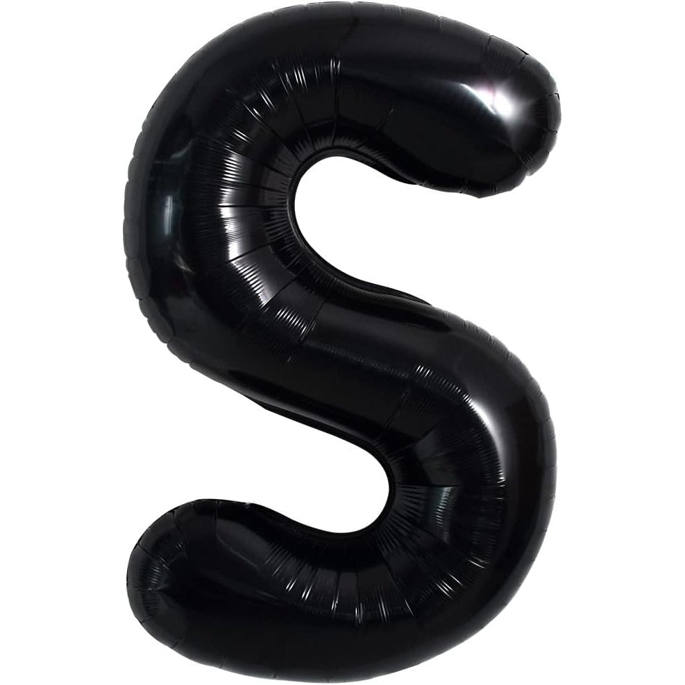Balon Folie Metalizata Litera S, Decor Petrecere si Aniversare, Umflare Aer sau Heliu, Include Pai, Aluminiu, 40 cm, Negru
