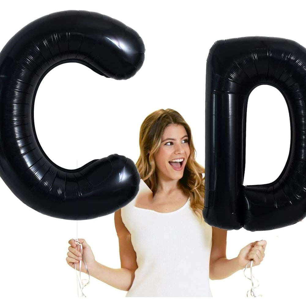 Balon Folie Metalizata Litera C, Model Litere Petrecere, Umflare Heliu sau Aer, Aluminiu, Inclus Pai Umflare, 40 cm, Negru