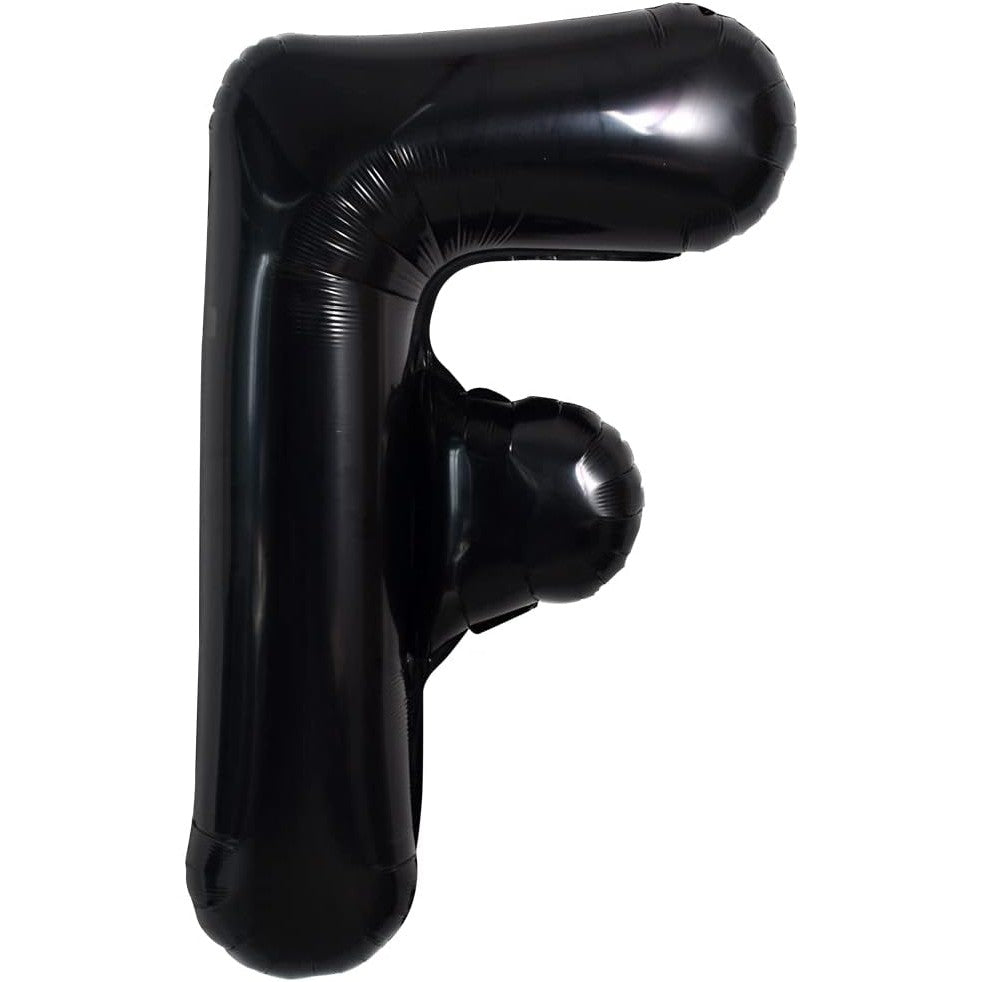 Balon Folie Metalizata Litera F, Balon Aniversar pentru Aer sau Heliu, Folie Aluminiu, Pai Inclus, 40 cm, Negru