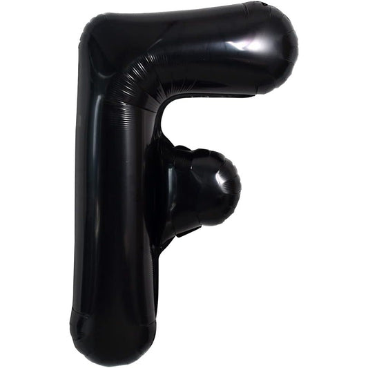 Balon Folie Metalizata Litera F, Balon Aniversar pentru Aer sau Heliu, Folie Aluminiu, Pai Inclus, 40 cm, Negru
