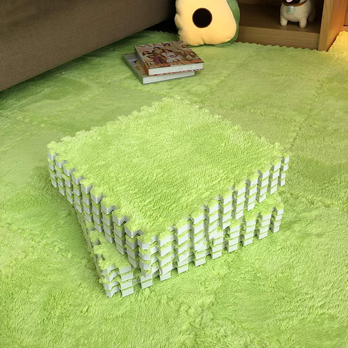 Covor Tip Puzzle Din Spumă EVA, Suprafață Moale Și Pufoasă, Protecție Pardoseală Și Izolare Termică, Set 10 Piese, 30 x 30 x 1 cm, Verde