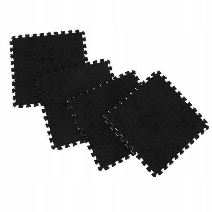 Set Covor Puzzle Din Spumă EVA, Plăci Moale Și Pufoase Pentru Copii Sau Birou, Textură Plusată, Set 10 Piese, 30 x 30 x 1 cm, Negru