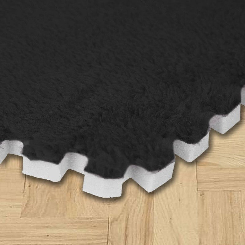Set Covor Puzzle Din Spumă EVA, Plăci Moale Și Pufoase Pentru Copii Sau Birou, Textură Plusată, Set 10 Piese, 30 x 30 x 1 cm, Negru