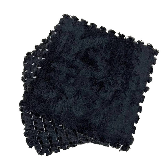 Set Covor Puzzle Din Spumă EVA, Plăci Moale Și Pufoase Pentru Copii Sau Birou, Textură Plusată, Set 10 Piese, 30 x 30 x 1 cm, Negru