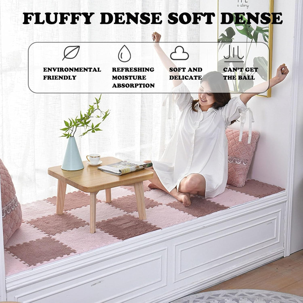 Covor Tip Puzzle, Set 10 Piese din Spuma EVA, Suprafata Moale si Pufoasa, Protectie Podea pentru Copii si Camera de Joaca, 30 x 30 x 1 cm, Roz Pudrat