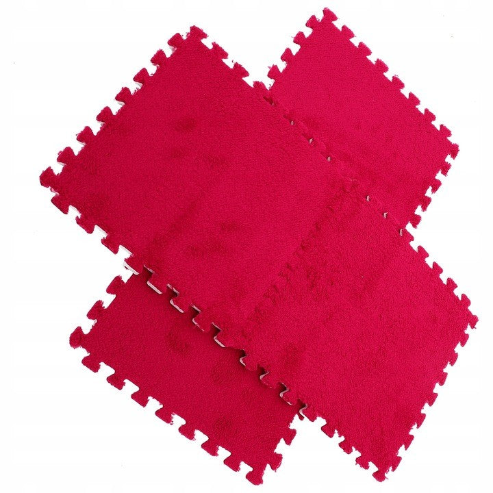 Covor Tip Puzzle Pentru Copii, Suprafata Pufoasa Din Spuma EVA, Protectie Pardoseala Si Izolare Termica, Set 10 Piese, 30 x 30 x 1 cm, Rosu