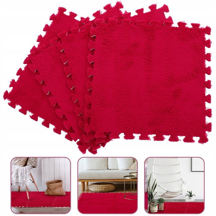 Covor Tip Puzzle Pentru Copii, Suprafata Pufoasa Din Spuma EVA, Protectie Pardoseala Si Izolare Termica, Set 10 Piese, 30 x 30 x 1 cm, Rosu