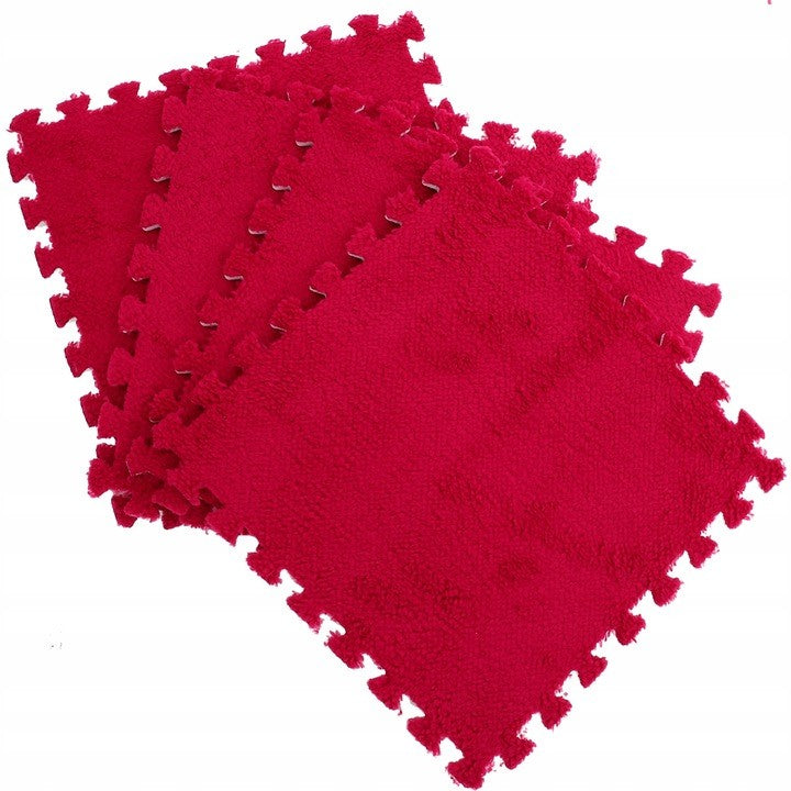 Covor Tip Puzzle Pentru Copii, Suprafata Pufoasa Din Spuma EVA, Protectie Pardoseala Si Izolare Termica, Set 10 Piese, 30 x 30 x 1 cm, Rosu