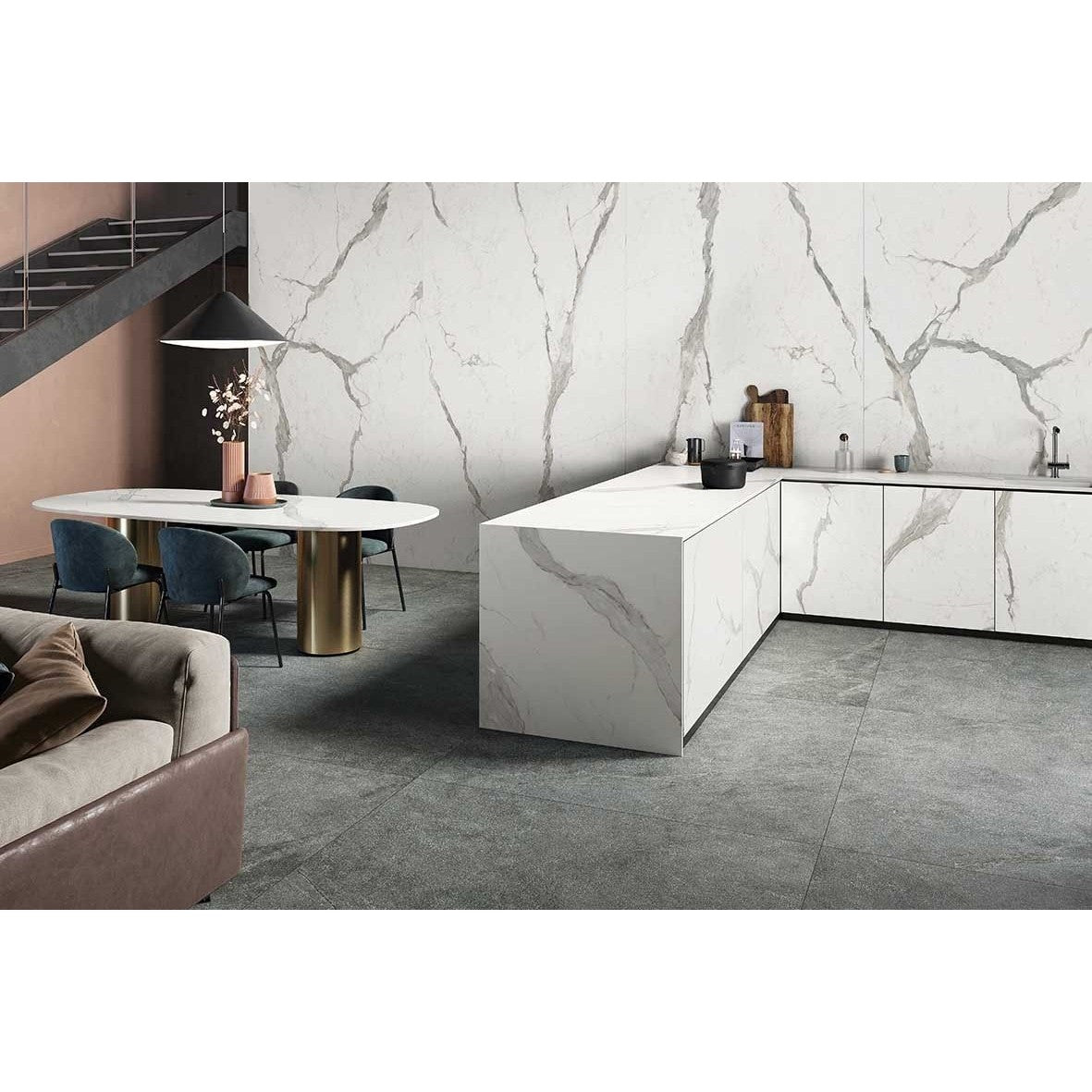 Placi Tapet Autoadezive, Model Imitatie Marmura, PVC Impermeabil si Rezistent la Caldura, Set 10 Bucati, 60 x 30 cm, Grosime 1.5 mm, 1.8 mp, Gri Deschis