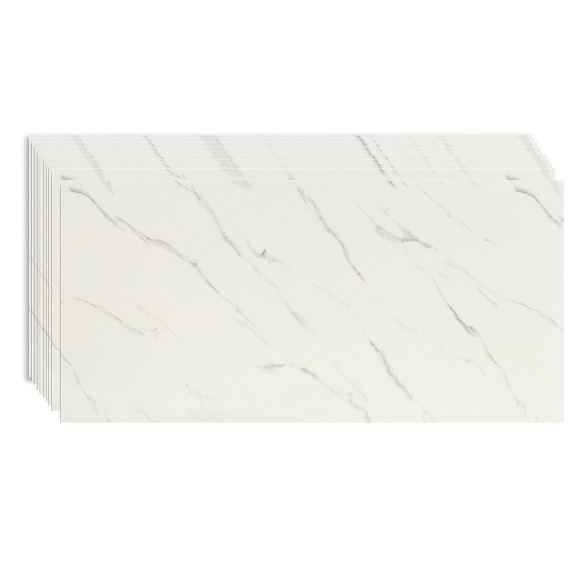 Set 10 Placi Tapet Autocolant, Aspect Marmura Alba, Panouri Perete Autoadezive, PVC Impermeabil, 60 x 30 cm, Grosime 1.5 mm, Suprafata 1.8 mp