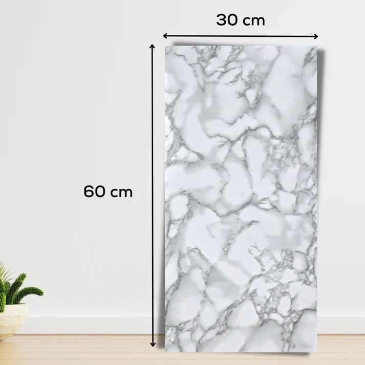 Placi Tapet Autoadezive, Model Imitatie Marmura, Panou Perete PVC Impermeabil, Set 10 Bucati, 60 x 30 cm, Grosime 1.5 mm, Suprafata 1.8 mp, Gri/Alb