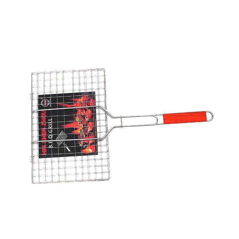 Gratar pentru Peste si Carne, Grila Dubla cu Maner Ergonomic, Otel Inoxidabil, Design Portabil pentru Camping, Suprafata Utila 32x19 cm, Argintiu