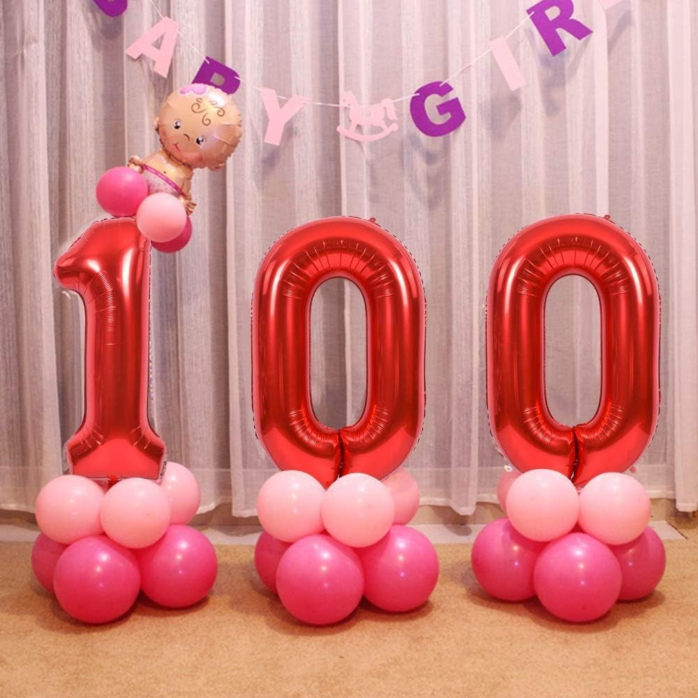 Balon Aniversar Cifra 0, Figurina din Folie Metalizata pentru Petreceri, Umflare cu Aer sau Heliu, Inaltime 100 cm, Rosu, Pai Inclus