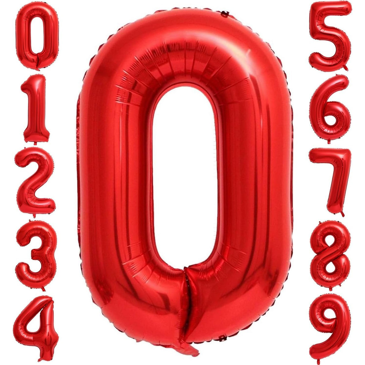 Balon Aniversar Cifra 0, Figurina din Folie Metalizata pentru Petreceri, Umflare cu Aer sau Heliu, Inaltime 100 cm, Rosu, Pai Inclus