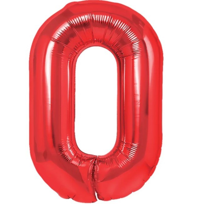 Balon Aniversar Cifra 0, Figurina din Folie Metalizata pentru Petreceri, Umflare cu Aer sau Heliu, Inaltime 100 cm, Rosu, Pai Inclus