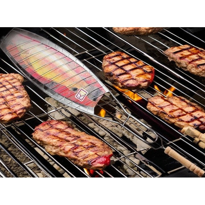 Gratar Grill pentru Peste, Inox de Inalta Calitate, Maner Ergonomic, Design Compact pentru Camping si Picnic, Argintiu, 56x12 cm