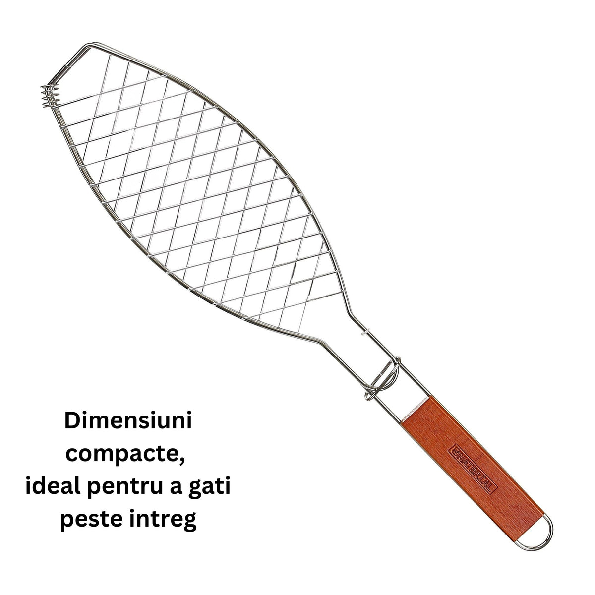 Gratar Grill pentru Peste, Inox de Inalta Calitate, Maner Ergonomic, Design Compact pentru Camping si Picnic, Argintiu, 56x12 cm