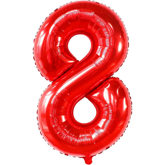 Balon Aniversar Cifra 8, Figurina din Folie Metalizata, Umflare Aer sau Heliu, Include Pai, Inaltime 100 cm, Rosu