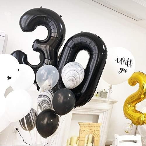Balon Aniversar Cifra 0, Figurina din Folie Metalizata, Umflare Aer sau Heliu, Inaltime 100 cm, Pai Inclus, Negru