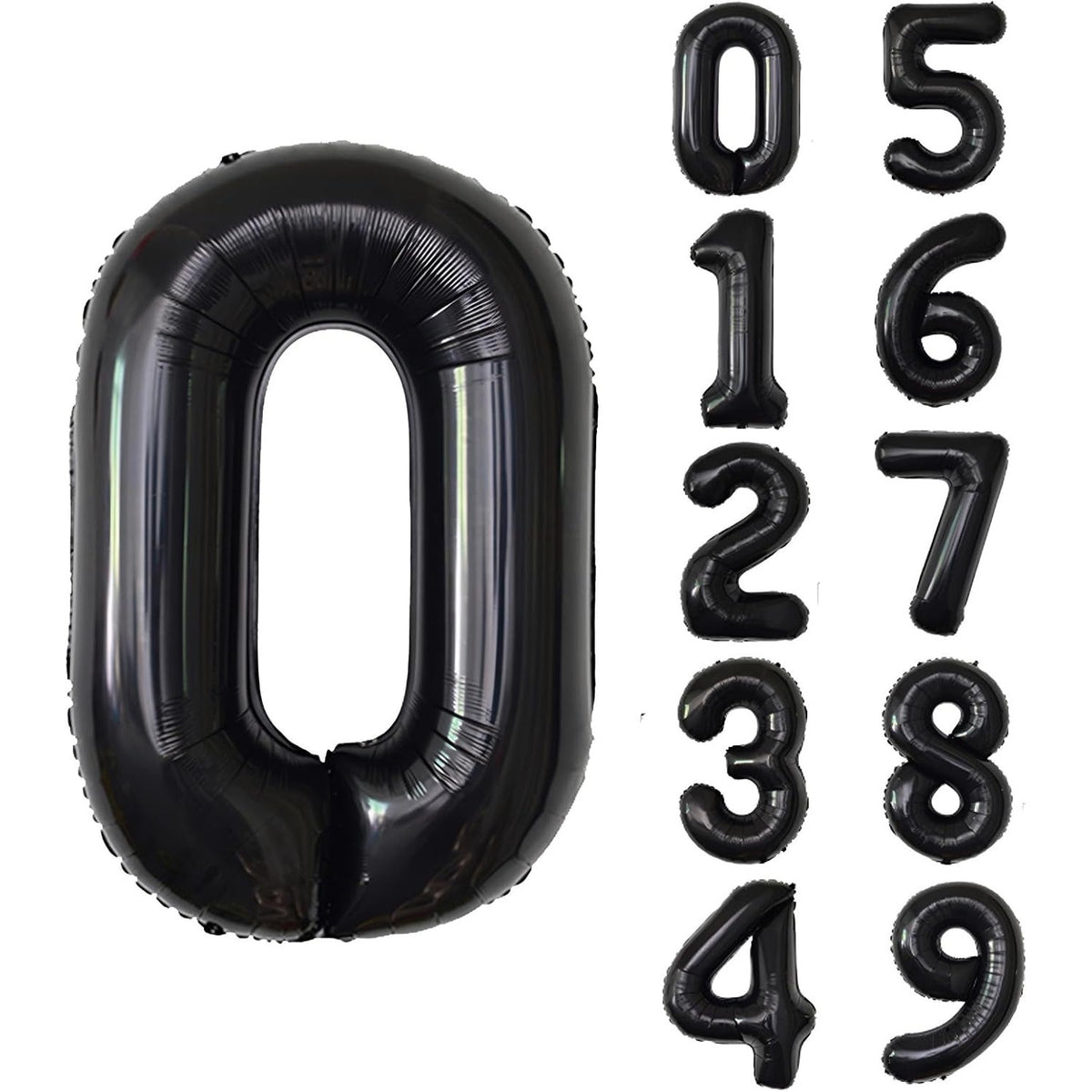 Balon Aniversar Cifra 0, Figurina din Folie Metalizata, Umflare Aer sau Heliu, Inaltime 100 cm, Pai Inclus, Negru