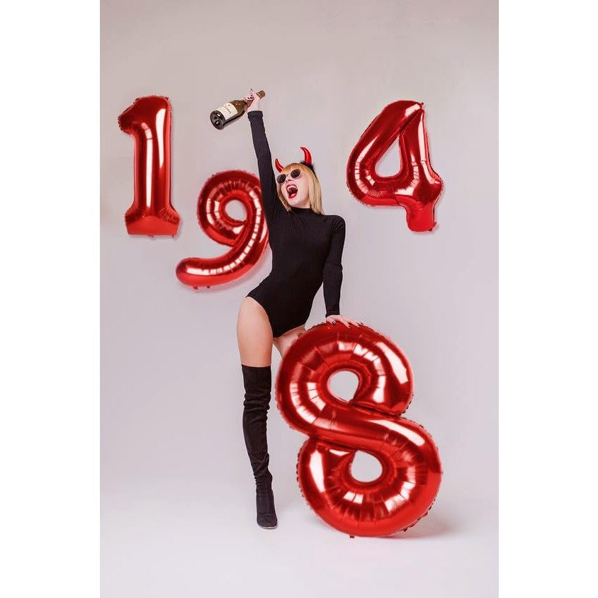 Balon Aniversar Cifra 1, Figurina Din Folie Metalizata, Umflare Cu Aer Sau Heliu, Include Pai, Inaltime 100 cm, Rosu
