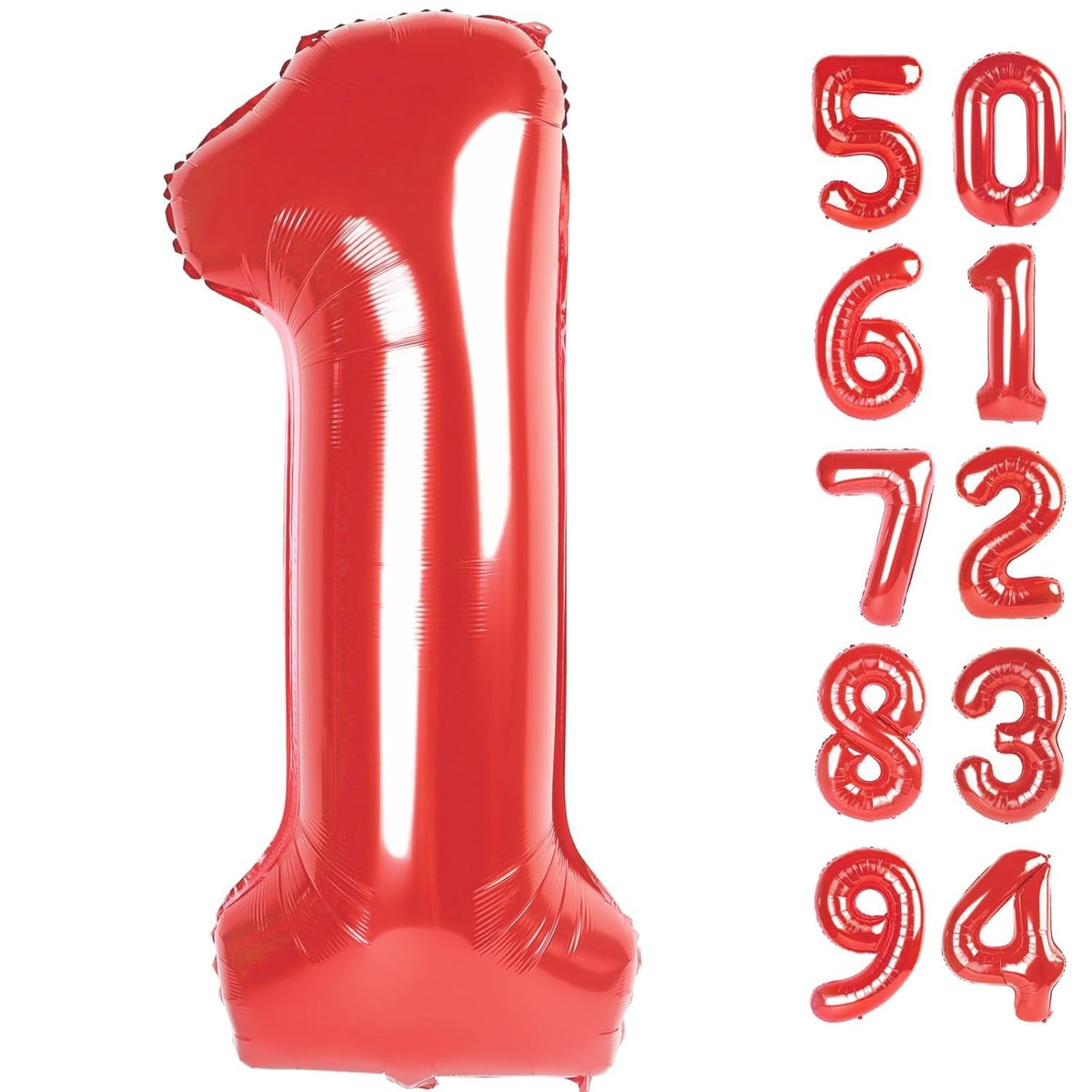 Balon Aniversar Cifra 1, Figurina Din Folie Metalizata, Umflare Cu Aer Sau Heliu, Include Pai, Inaltime 100 cm, Rosu