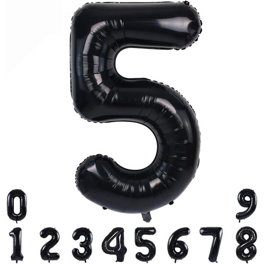 Balon Aniversar Cifra 5, Figurina Gigant din Folie Metalizata, Umflare Aer sau Heliu, Include Pai, 100 cm, Negru