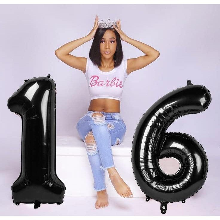 Balon Aniversar Cifra 6, Figurina Gigant pentru Petrecere, Umflare Aer sau Heliu, Folie Metalizata, 100 cm, Negru