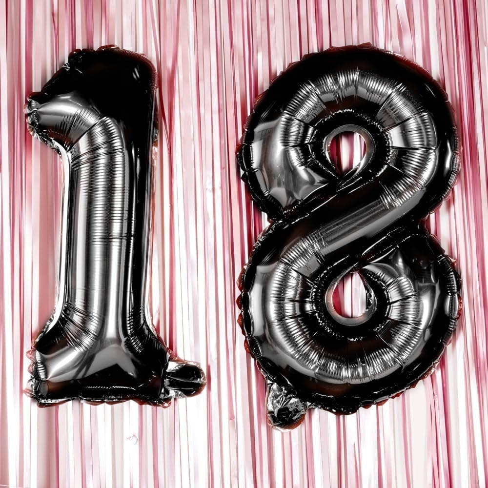 Balon Aniversar Cifra 8, Figurina din Folie Metalizata, Umflare Aer sau Heliu, Inaltime 100 cm, Pai Inclus, Negru