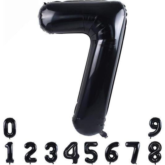 Balon Aniversar Cifra 7, Figurina din Folie Metalizata, Umflare Aer sau Heliu, Inaltime 100 cm, Pai Inclus, Negru