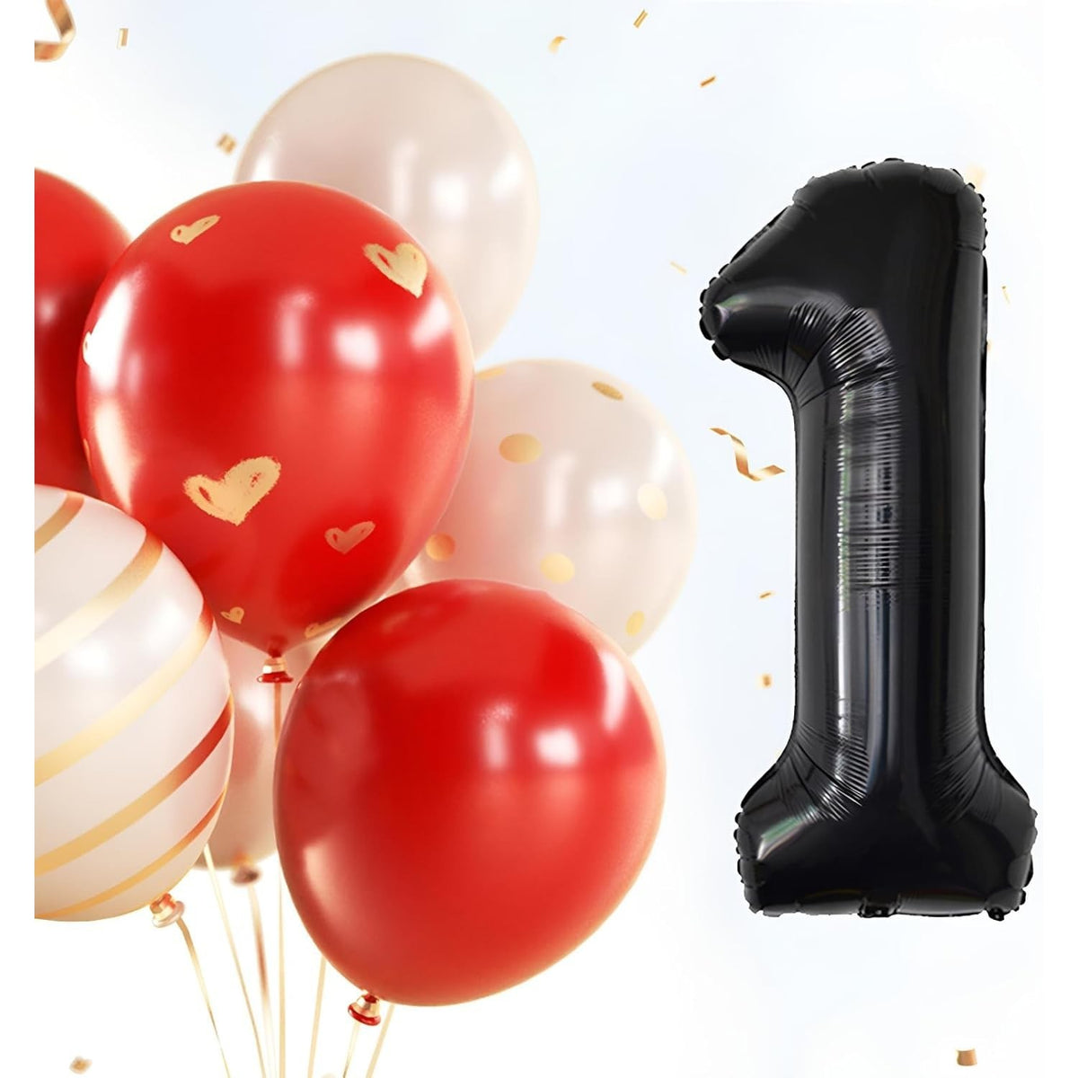 Balon Aniversar Cifra 1, Figurina Din Folie Metalizata, Umflare Aer Sau Heliu, Include Pai, 100 cm, Negru