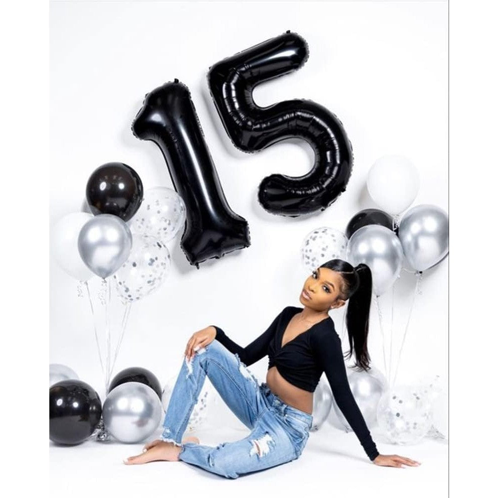 Balon Aniversar Cifra 1, Figurina Din Folie Metalizata, Umflare Aer Sau Heliu, Include Pai, 100 cm, Negru