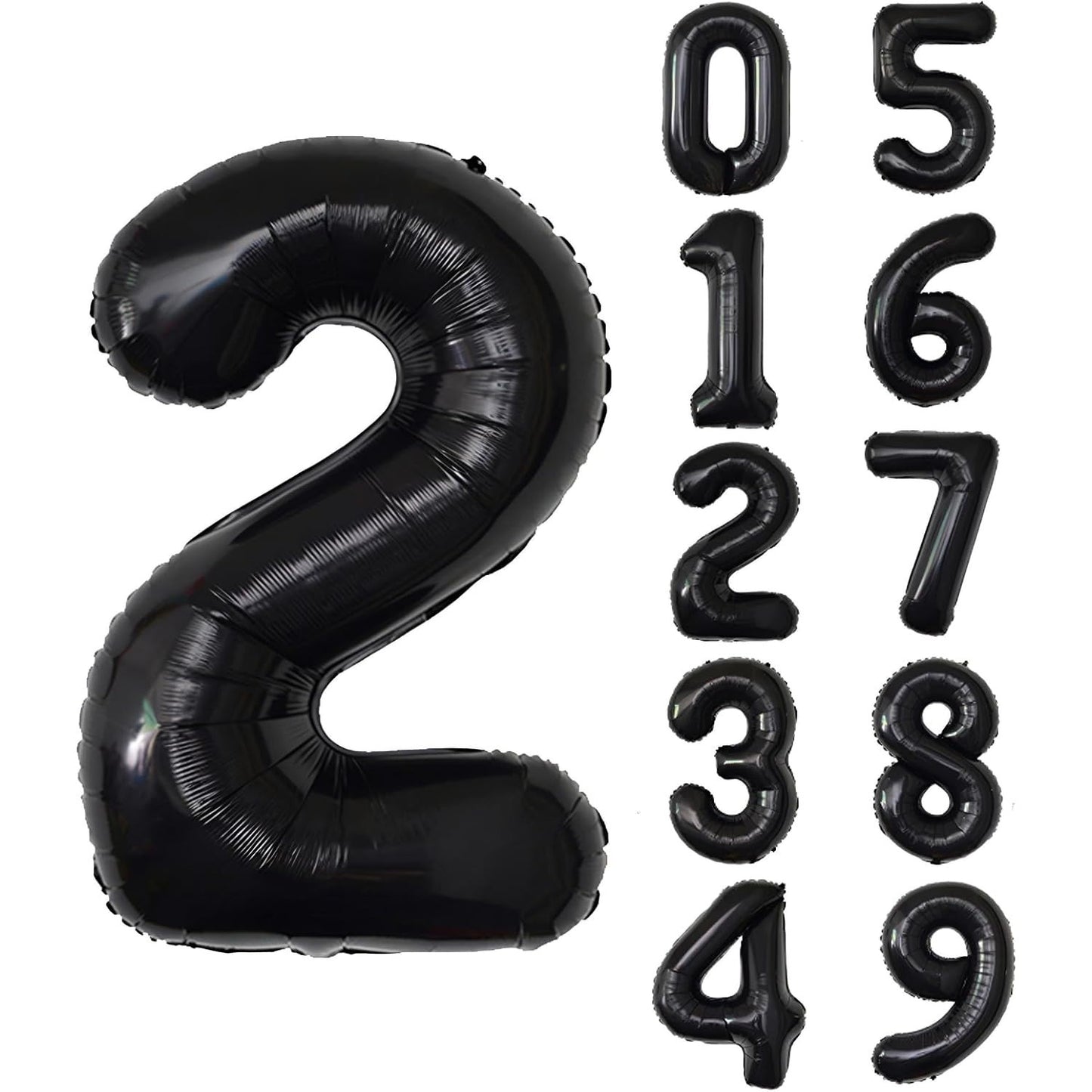 Balon Aniversar Cifra 2, Figurina Gigant din Folie Metalizata, Umflare Aer sau Heliu, Pai Inclus, 100 cm, Negru