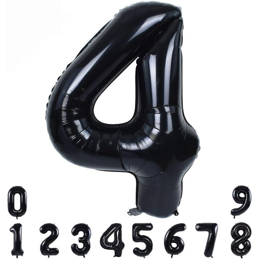 Balon Aniversar Cifra 4, Figurina Gigant pentru Petrecere, Folie de Aluminiu Metalizata, Umflare Aer sau Heliu, include Pai, 100 cm, Negru