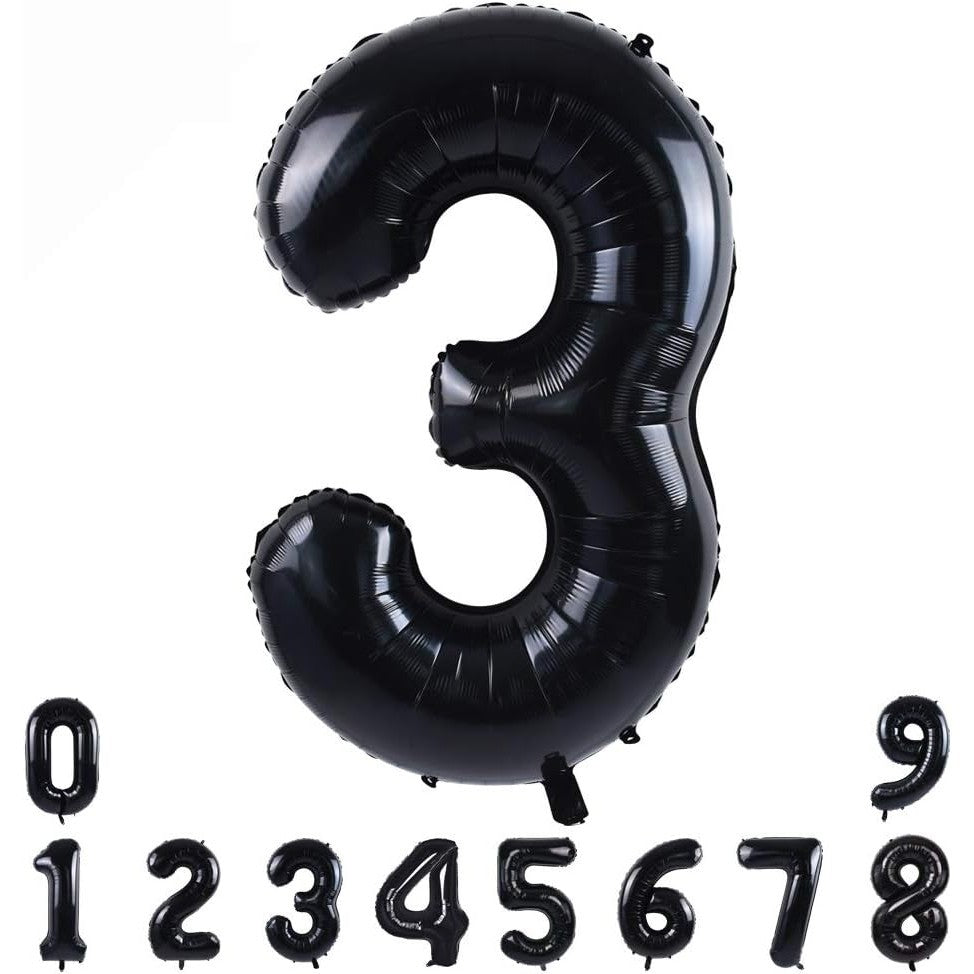 Balon Aniversar Cifra 3, Figurina Gigant din Folie Metalizata, Umflare Aer sau Heliu, Inclus Pai Umflare, 100 cm, Negru