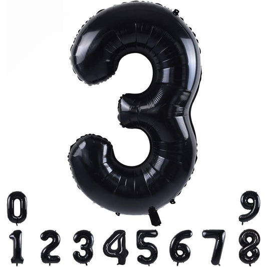 Balon Aniversar Cifra 3, Figurina Gigant din Folie Metalizata, Umflare Aer sau Heliu, Inclus Pai Umflare, 100 cm, Negru