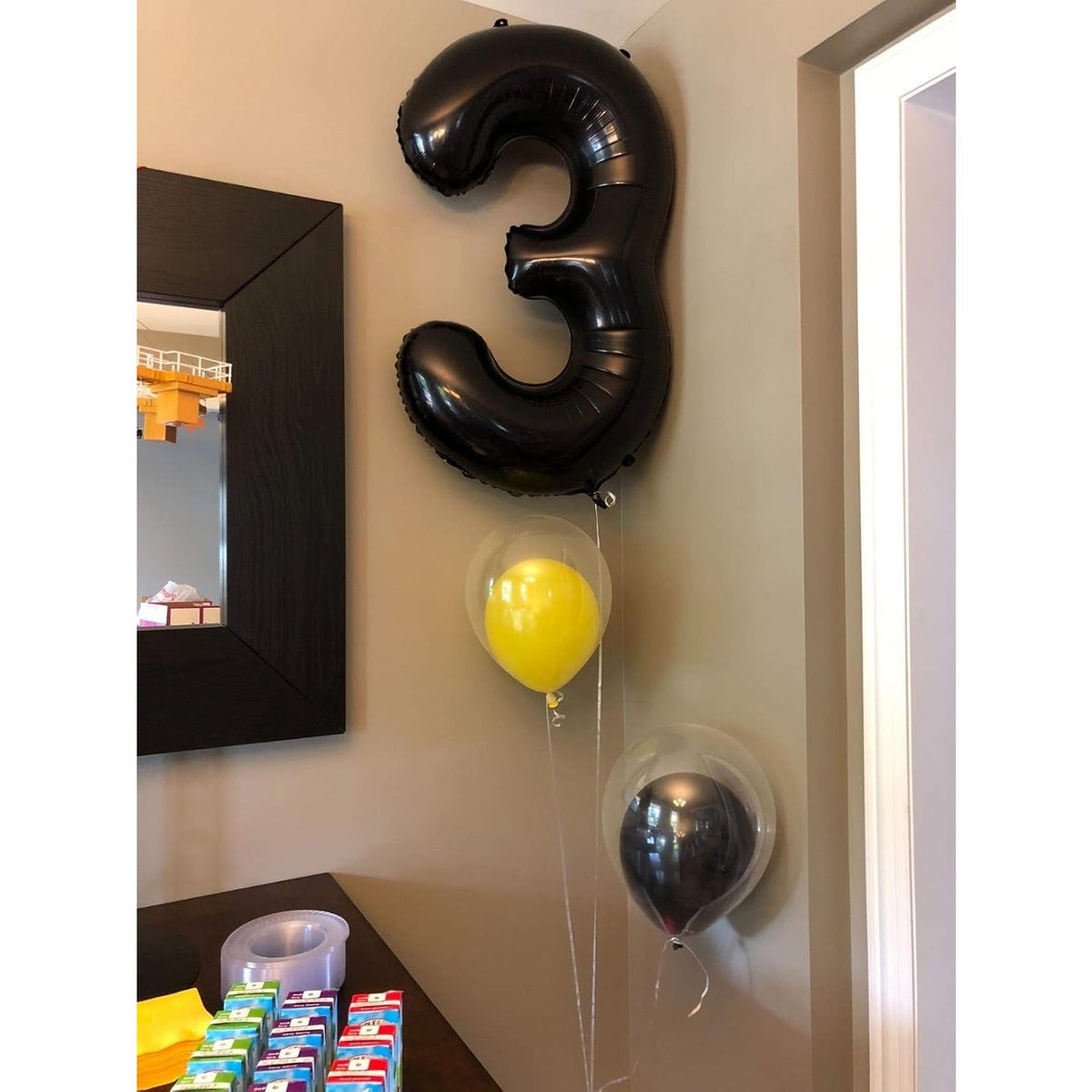 Balon Aniversar Cifra 3, Figurina Gigant din Folie Metalizata, Umflare Aer sau Heliu, Inclus Pai Umflare, 100 cm, Negru