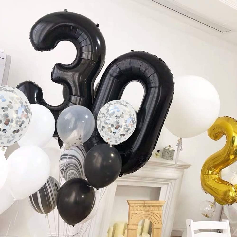Balon Aniversar Cifra 3, Figurina Gigant din Folie Metalizata, Umflare Aer sau Heliu, Inclus Pai Umflare, 100 cm, Negru