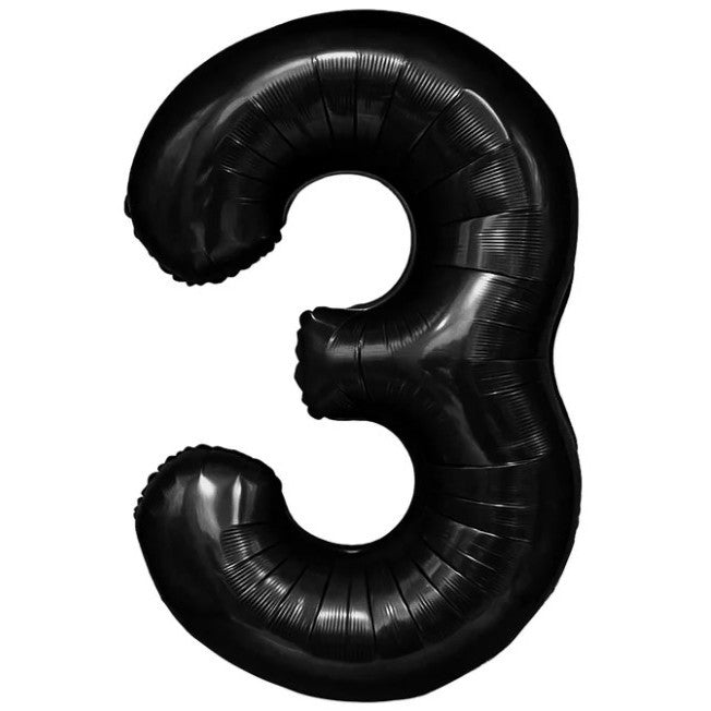 Balon Aniversar Cifra 3, Figurina Gigant din Folie Metalizata, Umflare Aer sau Heliu, Inclus Pai Umflare, 100 cm, Negru