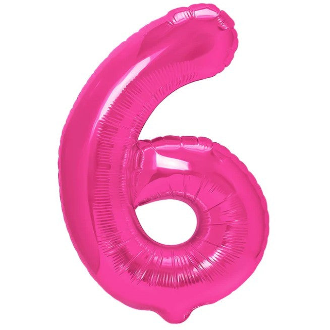 Balon Aniversar Cifra 6, Figurina Gigant pentru Petrecere, Folie Metalizata, Umflare Aer sau Heliu, 100 cm, Roz