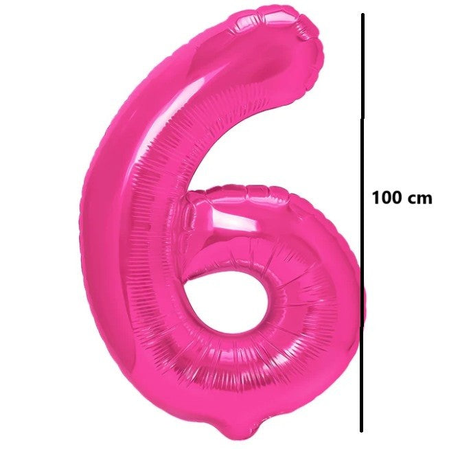 Balon Aniversar Cifra 6, Figurina Gigant pentru Petrecere, Folie Metalizata, Umflare Aer sau Heliu, 100 cm, Roz