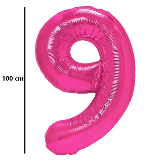 Balon Aniversar Cifra 9, Figurina Gigant pentru Petrecere, Folie de Aluminiu, Umflare Aer sau Heliu, 100 cm, Roz