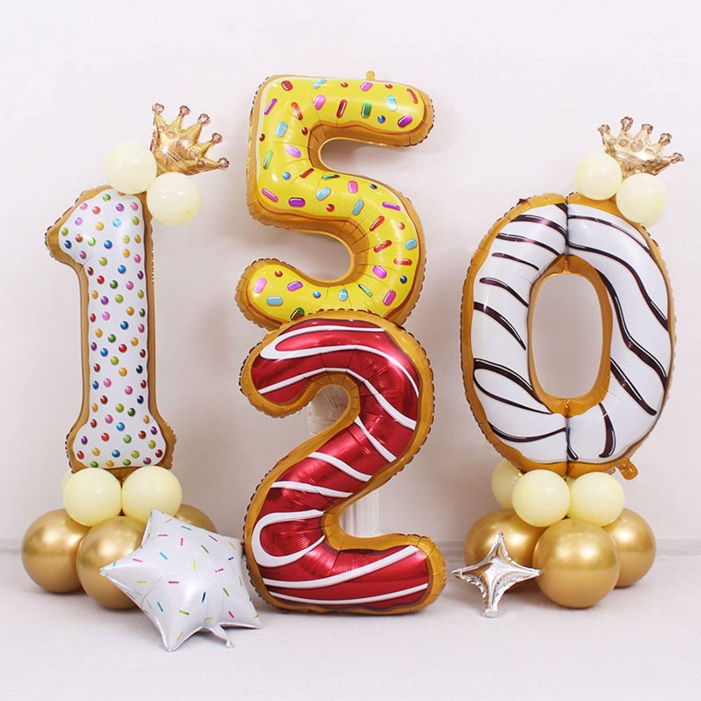 Balon Aniversar Cifra 0, Figurina din Folie Metalizata, Imprimeu Gogosi Candy Bar, Umflare Aer sau Heliu, 100 cm, Multicolor, Pai Inclus