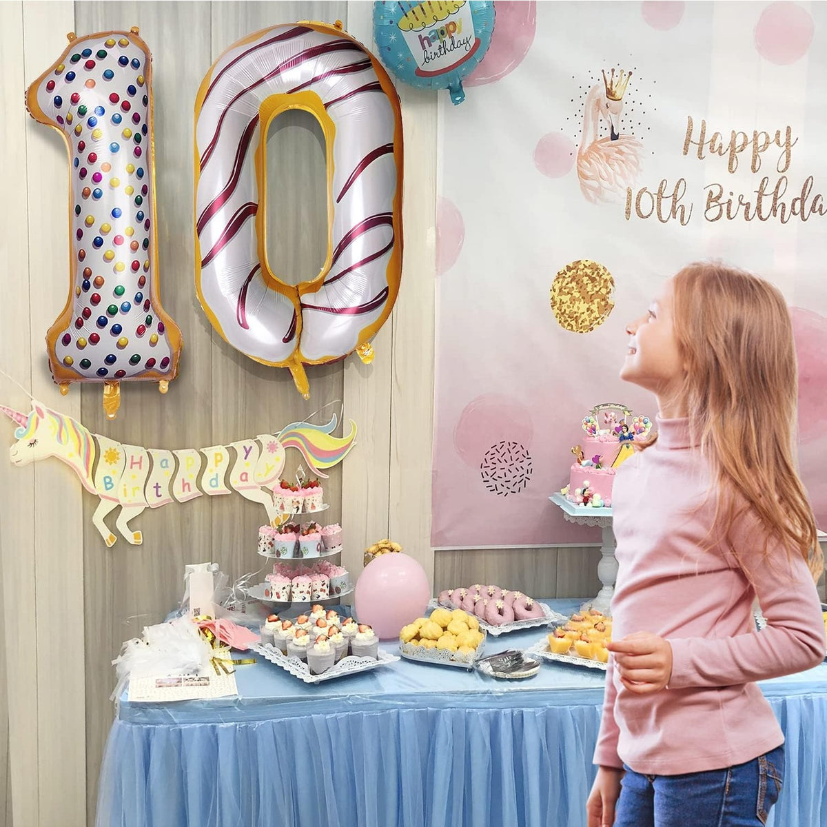 Balon Aniversar Cifra 0, Figurina din Folie Metalizata, Imprimeu Gogosi Candy Bar, Umflare Aer sau Heliu, 100 cm, Multicolor, Pai Inclus