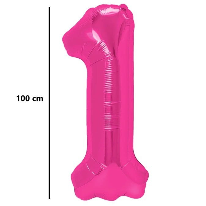Balon Figurina Cifra 1 pentru Aniversare, Folie Metalizata, Umflare Aer sau Heliu, Inaltime 100 cm, Roz