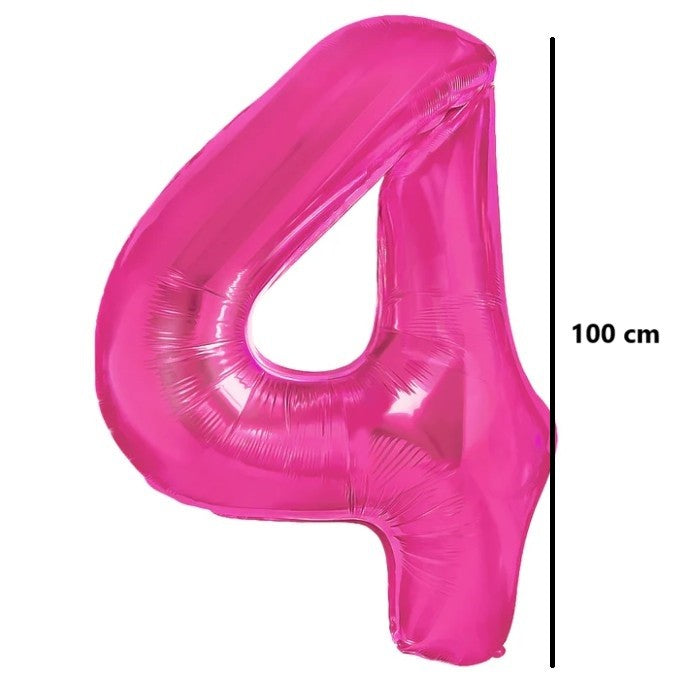 Balon Aniversar Cifra 4, Figurina din Folie Metalizata pentru Petrecere, Umflare cu Aer sau Heliu, Inaltime 100 cm, Roz, cu Pai Inclus