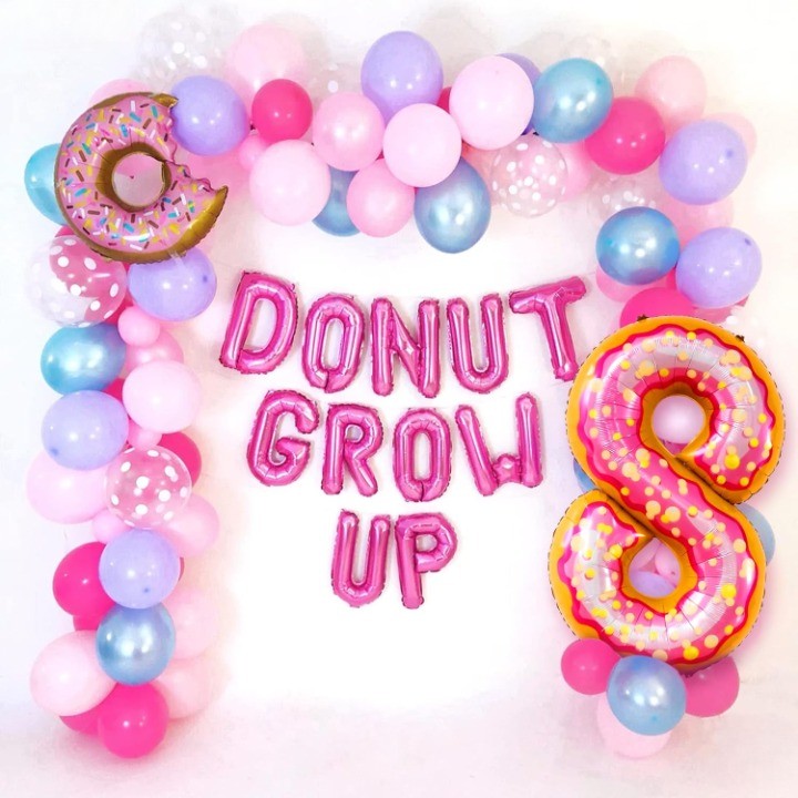 Balon Figurina Cifra 8 din Folie Metalizata, Imprimeu Tematic Gogosi, Decor Petrecere Aniversara, Umflare Aer sau Heliu, Multicolor, Inaltime 100 cm, Pai Inclus