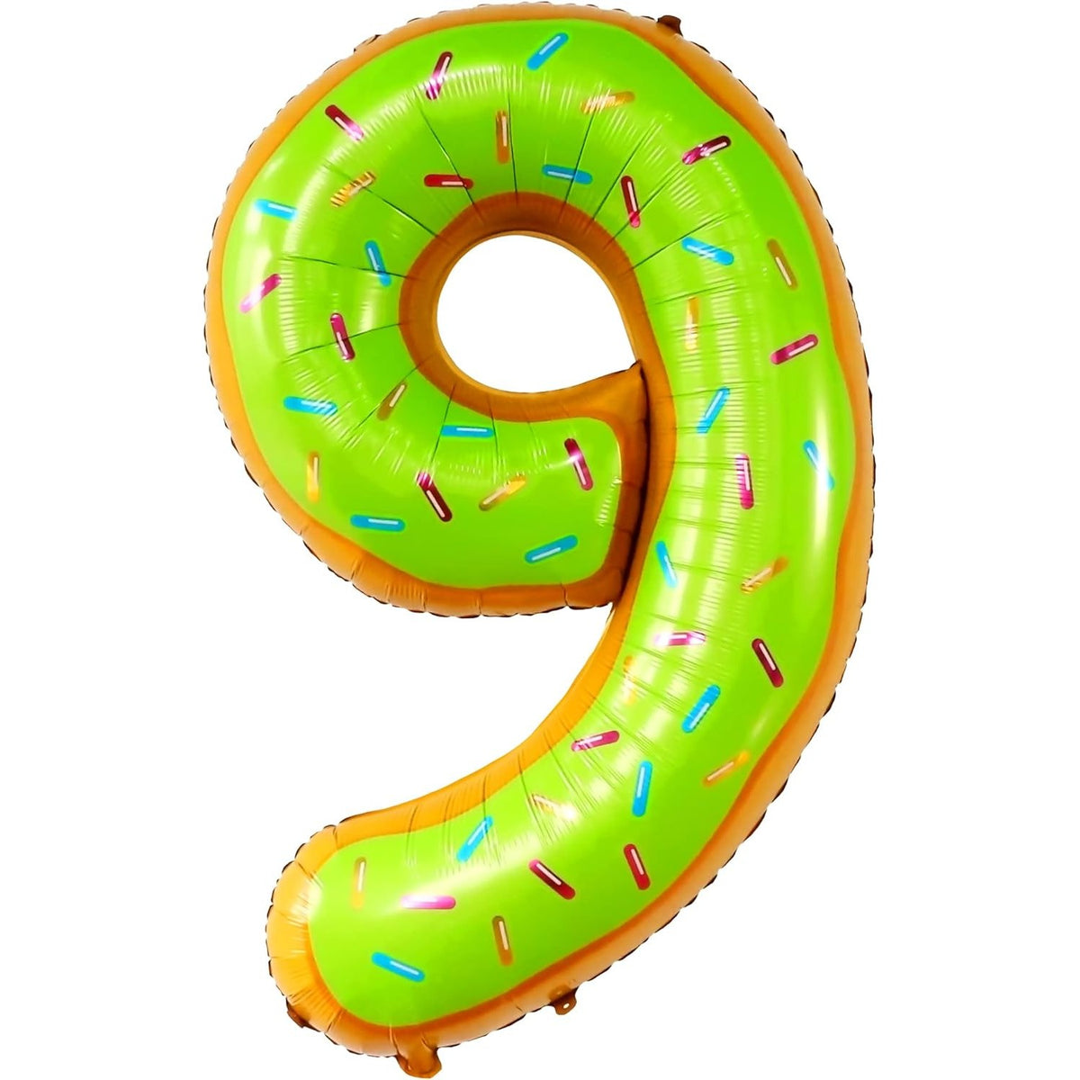 Balon Cifra 9 Aniversar, Figurina Gigant cu Imprimeu Gogosi, Folie Metalizata Rezistenta, Umflare Aer sau Heliu, Pai Inclus, 100 cm, Multicolor